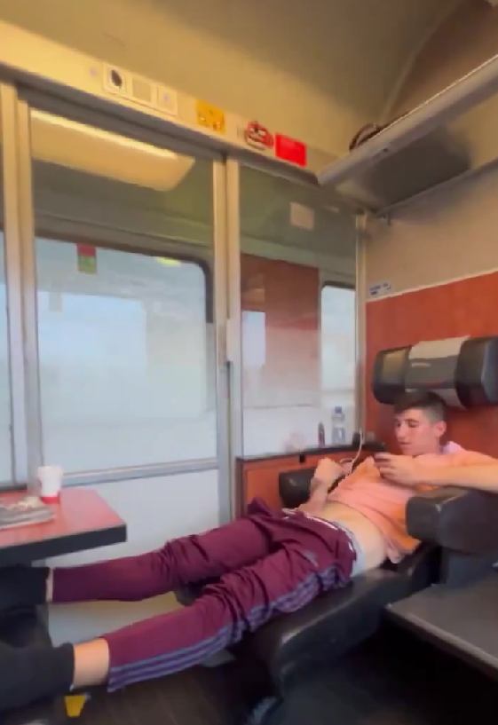 Chaval español se masturba en el tren